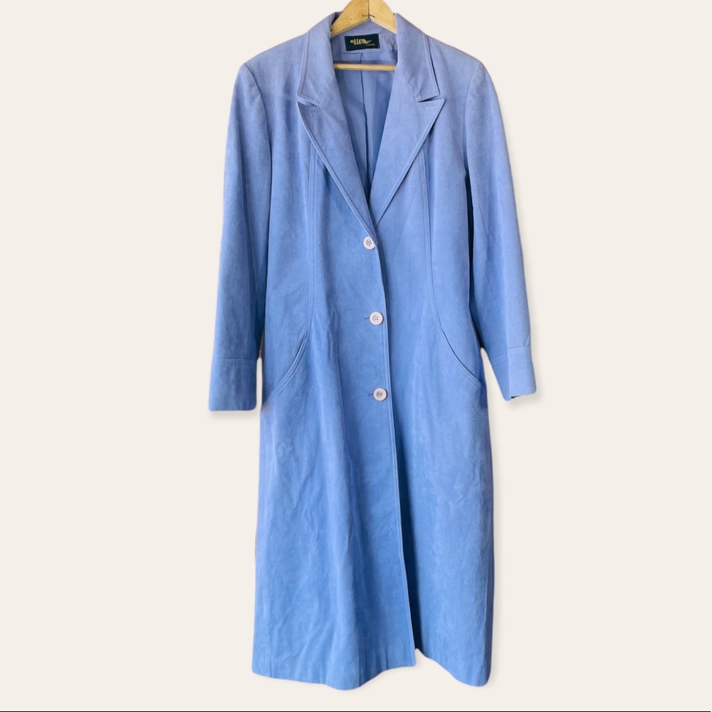 Suede Purple Trench Coat, Vintage Count Romi, Periwinkle, Lavender, Leather Coat